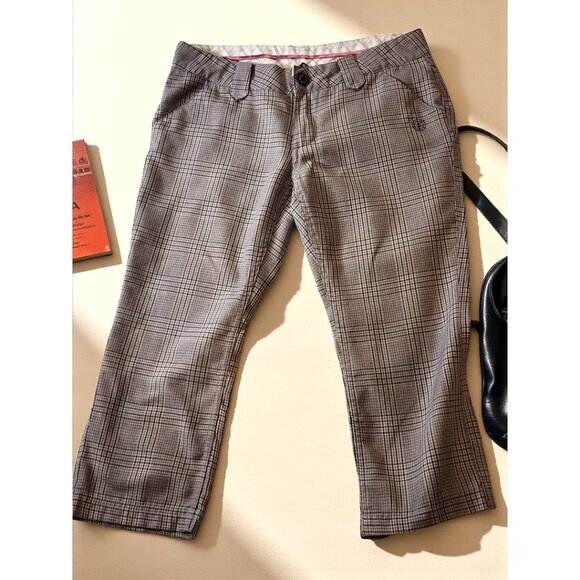 Element Plaid Cropped Pants Size 5–Preppy Skater Girl Capris, Greyish/Tan Check - Picture 2 of 10